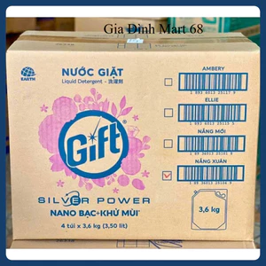 Thùng nước Giặt Gift Tím (Ambery) 4 Túi 3.6kg - Công Nghệ Nano Bạc Khử Mùi Dịu Nhẹ Với Da Chất Lượng Nhật Bản