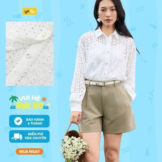 [SALE OFF] Áo sơ mi dài tay nữ ren thêu dáng rộng YODY thoáng mát  thân thiện với da WOSH25S040