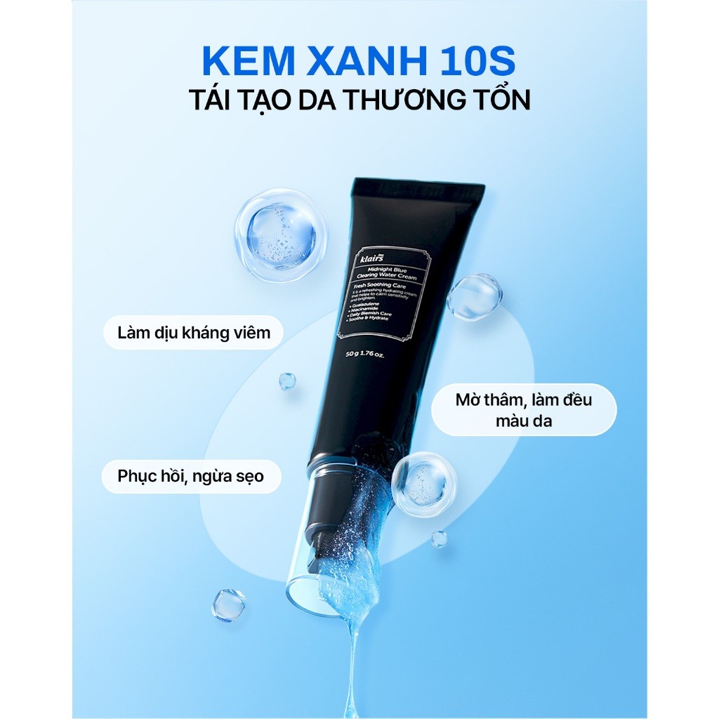 [DATE T6-T11/27] Kem dưỡng ẩm Dear, Klairs Midnight Blue Clearing Water Cream hỗ trợ tái tạo da 50g [FS]