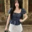 ÁO BABYDOLL CỔ VUÔNG SỌC CARO TRỄ VAI TAY PHỒNG SIÊU ĐÁNG YÊU B77B71 - - Hieuvy Botique