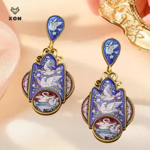 Bông tai thiên nga Messenger cổ điển Thanh lịch Niche và nhẹ nhàng Bông tai phong cách tòa án sang trọng Men Sơn trang sức Quà tặng dành cho nữ [Mina]