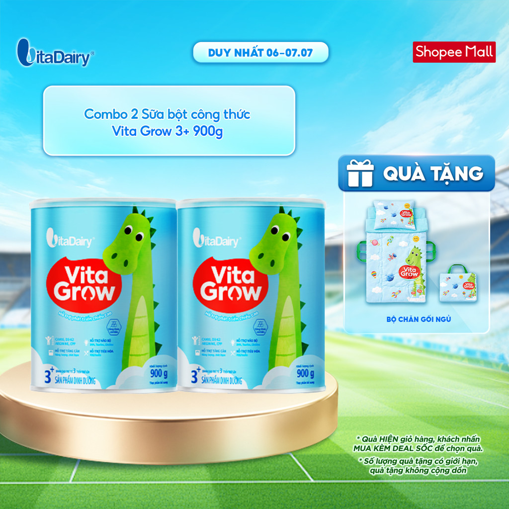 [COMBO 2 HỘP] Sữa bột VitaGrow cải tiến 3+ cho trẻ trên 3 tuổi - Bổ sung năng lượng, giúp phát triển chiều cao - Lon 900