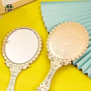 Gương trang điểm cổ điển di động bằng vàng hồng cầm tay Gương tròn hình bầu dục Phục hồi quý phái Cách cổ xưa Gương tòa án Dụng cụ làm đẹp EMKK