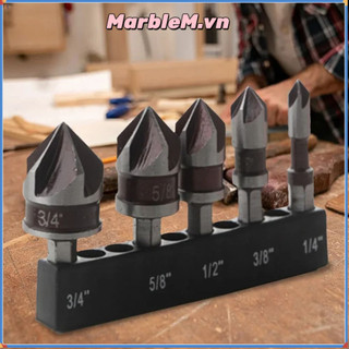 Bộ mũi khoan chìm MARBLEM 5 CÁI, 1 / 4 3 / 8 1 / 2 5 / 8 3 / 4inch Kim loại Countersunk Bits, Nhựa chuôi lục giác đa kích thước chuyên nghiệp
