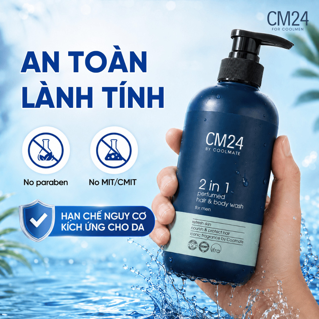 [DUY NHẤT 7.7] Sữa Tắm Gội Hương Nước Hoa Nam Tính Cuốn Hút CM24 FOR COOLMEN Sạch Sâu, Dưỡng Ẩm 500ml