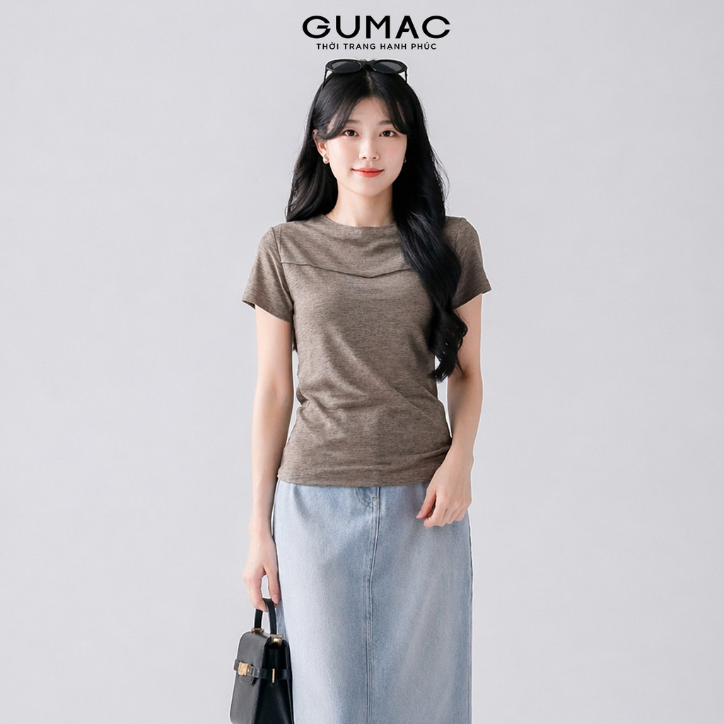 Áo Thun Nữ Dáng Ôm GUMAC Phía Trước Có Rã Đô Kiểu Cuốn Biên Tạo Kiểu Đường Nét LATF0911