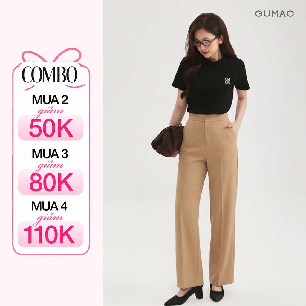 Quần Tây Nữ Ống Suông GUMAC Cơ Bản Túi Xéo Lưng Con Đĩa Cách Điệu Chất Cotton Silk Đứng Form Công Sở LQF0919