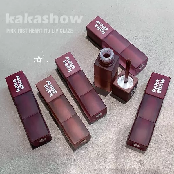 | 【his romand】 | ☜Kakashow Pink Mist Heart Lip Gloss Natural Velvet Matte Whitening Không dễ phai Matte Lip Mud Lip Lipstick Không