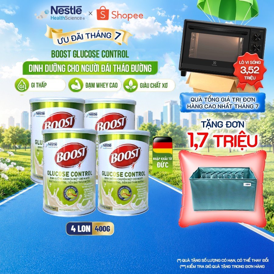 [MỚI] Bộ 4 Sữa Bột NESTLÉ BOOST GLUCOSE CONTROL Đức Bổ Sung Dinh Dưỡng Người Tiểu Đường 400G
