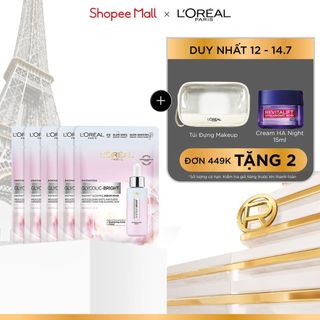Bộ 5 mặt nạ dưỡng sáng mờ thâm nám L'Oreal Paris Glycolic (AHA) Bright 22gx5