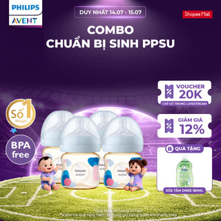 Combo chuẩn bị sinh PPSU - 4 Bình sữa mô phỏng tự nhiên PPSU Philips Avent, chống sặc, chống đầy hơi, 125ml