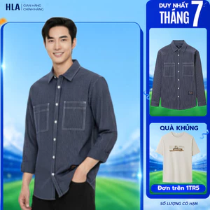 Áo Sơ Mi Nam Tay Dài HLA Dáng Rộng Kẻ Sọc – Vải Cotton Cao Cấp, Phù Hợp Phong Cách Layer Trẻ Trung