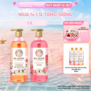 Sữa Tắm PURITÉ 1.1L Hương Hoa Anh Đào/Hoa Hồng Tặng Sữa Tắm Hương Hoa Anh Đào/Hoa Mẫu Đơn/Hoa Hồng 500ml