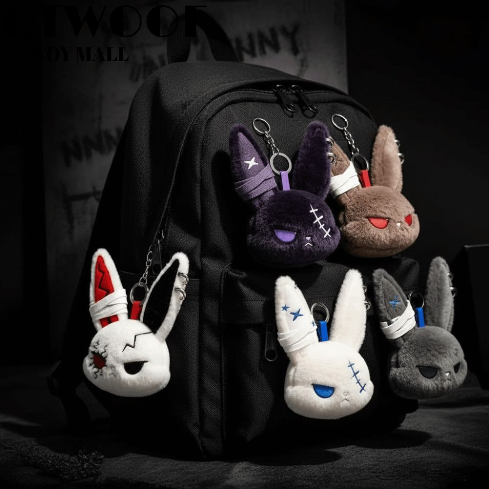 QTWOOF Dark Bunny Plush Doll, Móc khóa sang trọng hình chú thỏ thêu phong cách Gothic, Dễ thương trọng thân thiện với da Thiết kế dễ thương Mặt dây chuyền thỏ sang trọng mang theo hàng ngày