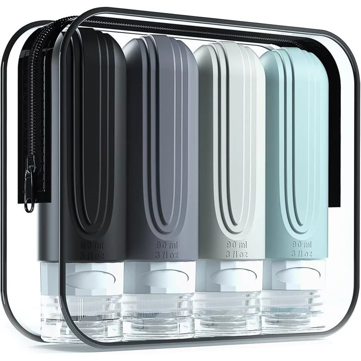 Chai du lịch Mrsdry cho đồ vệ sinh, Hộp đựng kích thước du lịch 3oz được Tsa phê duyệt BPA Free Leak Proof Refillable Silicone lỏng Phụ kiện du lịch có thể bóp được cho dầu xả L