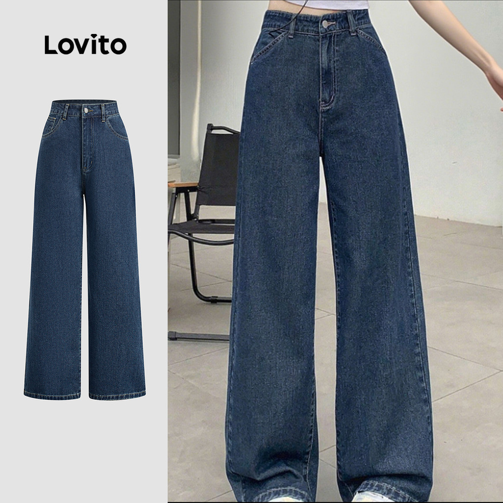 Quần jean nữ Lovito Phong cách thường ngày xanh xám xuân hè wash cổ điển đa năng L143ED531