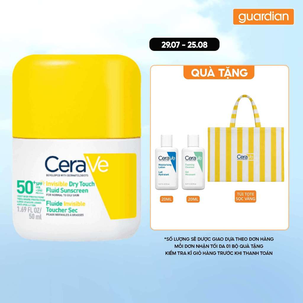 Sữa chống nắng mỏng nhẹ khô thoáng Cerave Invisible Dry Touch Fluid Sunscreen Spf 50+ Pa++++ 50ml