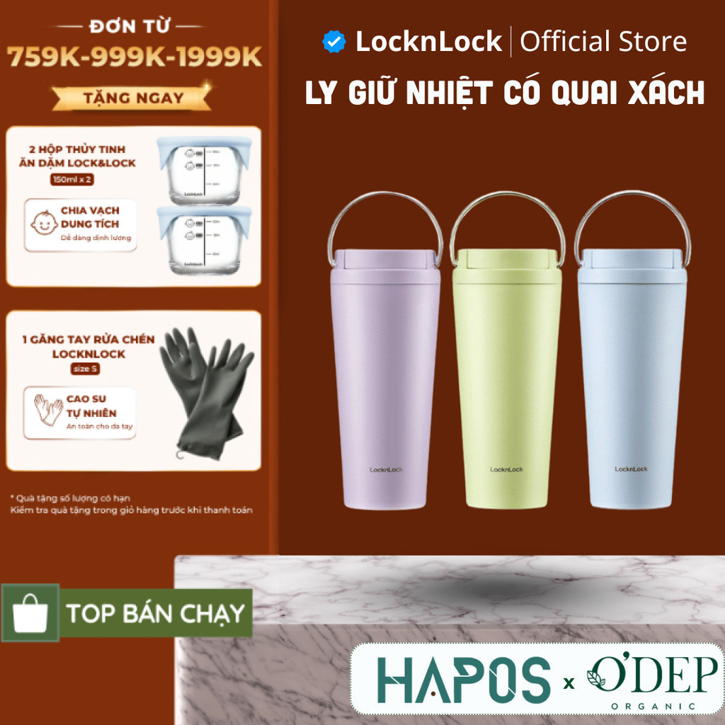 Ly giữ nhiệt LocknLock 550ml có quai xách tiện lợi Bucket One Touch LHC3345 , Hàng chính hãng - HAPOS LOF