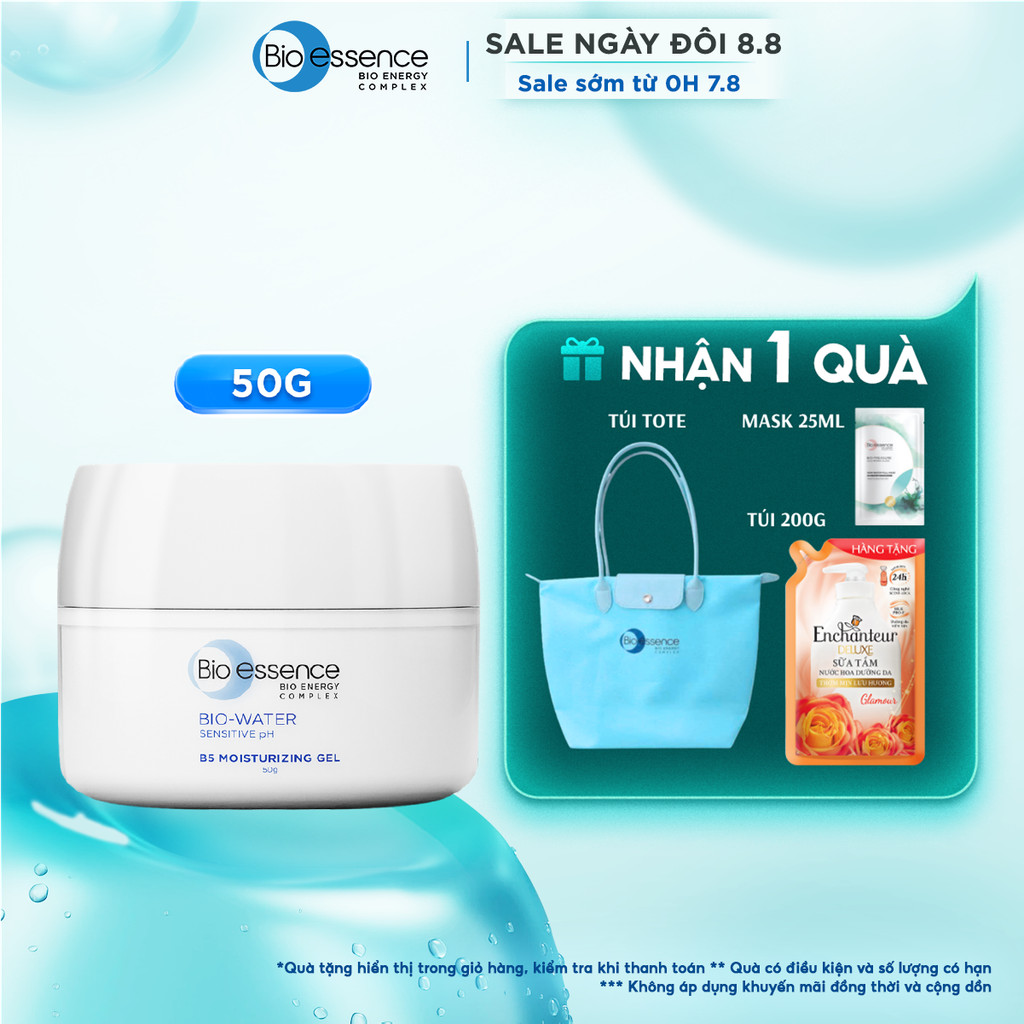 Kem dưỡng ẩm dạng gel với HA và vitamin B5 cấp ẩm sâu và bảo vệ da Bio essence Bio-Water 50g