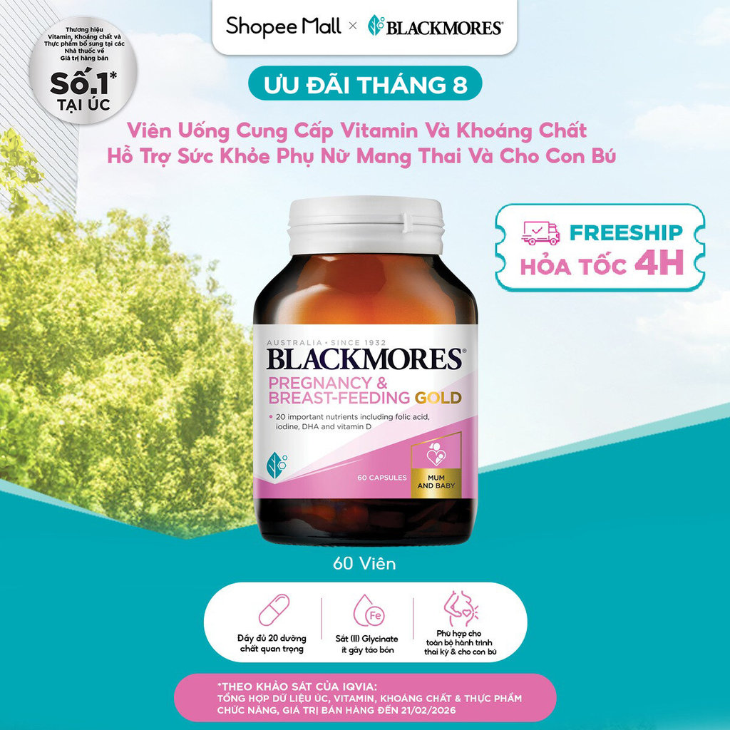 Vitamin Tổng Hợp Cho Bà Bầu và Mẹ Cho Con Bú Blackmores Pregnancy & Breast-Feeding Gold Lọ 60 Viên