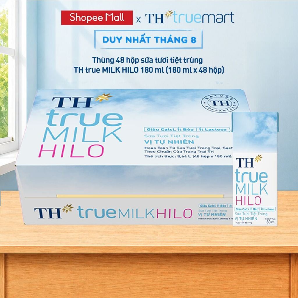 [LIVESTREAM] Thùng 48 hộp sữa tươi tiệt trùng TH True Milk HILO 180ml (48 hộp)