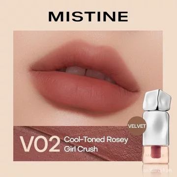 Mistine Trang Điểm Nhung Son Bóng Matte Lip Liquid Lip Lip Lip Làm Mềm Với Hyaluronic Acid Lip Tint, Không Dính Nhẹ Màu Môi V02 Pink Crush 0.1 fl oz