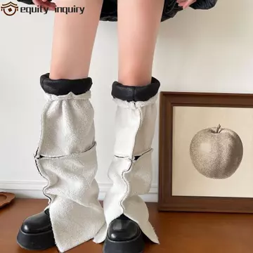 Vỏ chân YÊU THÍCH YÊU CẦU, Thiết kế cổ tròn dày dặn Máy hâm nóng chân da lộn, Thời trang giữa bắp chân Bảo vệ gió ấm áp Giày bốt mùa thu đông