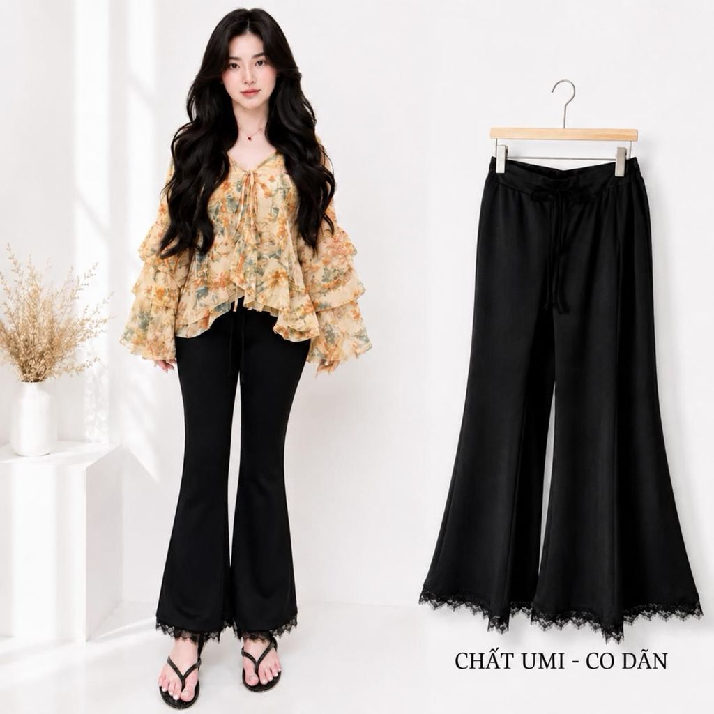 Quần Loe Chân Ren Dáng Nấm Cute Chất Umi Co Dãn BIGSIZE - QD08