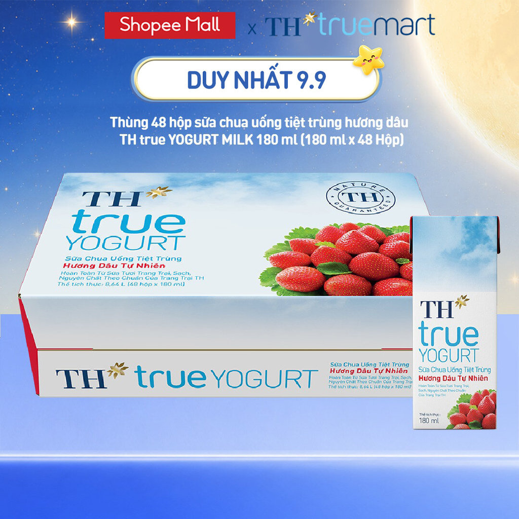 Thùng Sữa Chua Uống Tiệt Trùng Hương Dâu TH True Yogurt milk 180ml (48 Hộp)