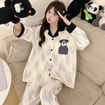 bộ đồ ngủ nữ dài tay set đồ ngủ dài Bộ đồ ngủ mùa xuân thu 300jin cỡ lớn cho nữ quần dài tay dài tay cho nữ đồ mặc ở nhà phong cách nổi tiếng trên mạng mẫu mới 2024