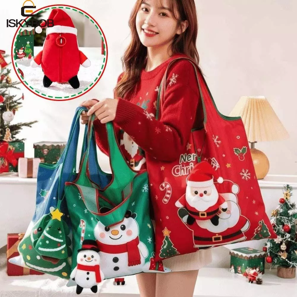 Túi Tote tạp hóa Giáng sinh FUJIZOU, Túi xách bỏ túi hoạt hình chống rách Mini, Túi đựng tạp hóa có thể tái sử dụng Tiết kiệm không gian Túi 2 trong 1 đầy màu sắc Túi quyến rũ Túi