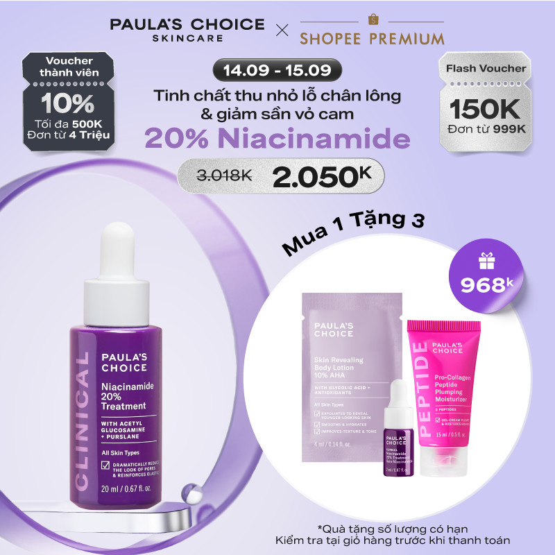Tinh chất thu nhỏ lỗ chân lông to và làm sáng mịn bề mặt da Paula's Choice Clinical Niacinamide 20% Treatment 20ml 8030