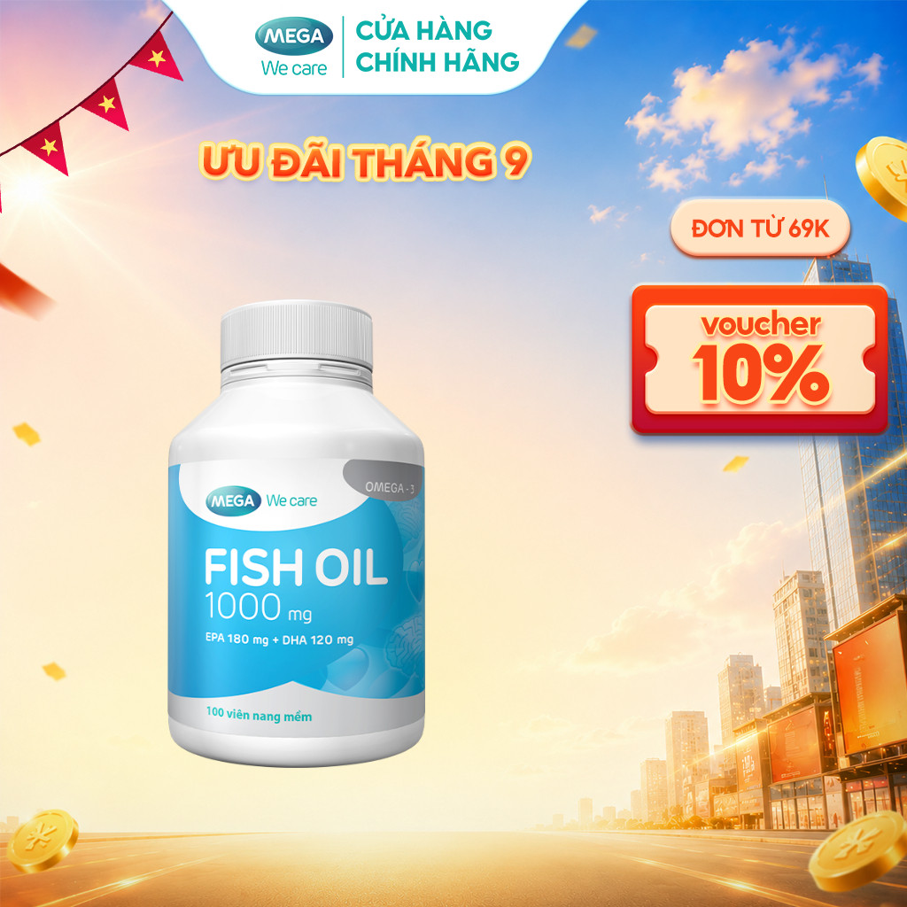 Viên uống dầu cá Omega 3 Mega We Care Fish Oil hỗ trợ thị lực và não bộ, bổ sung DHA và EPA (100 viên) – TPBVSK