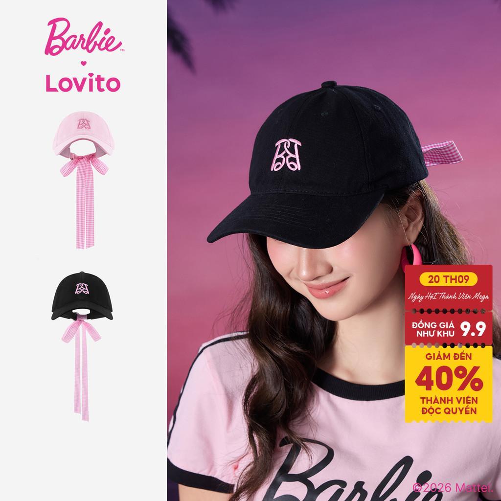 Barbie™ X Lovito Nón Lưỡi Trai Polyester Đen Thêu Họa Tiết LBL5AD041