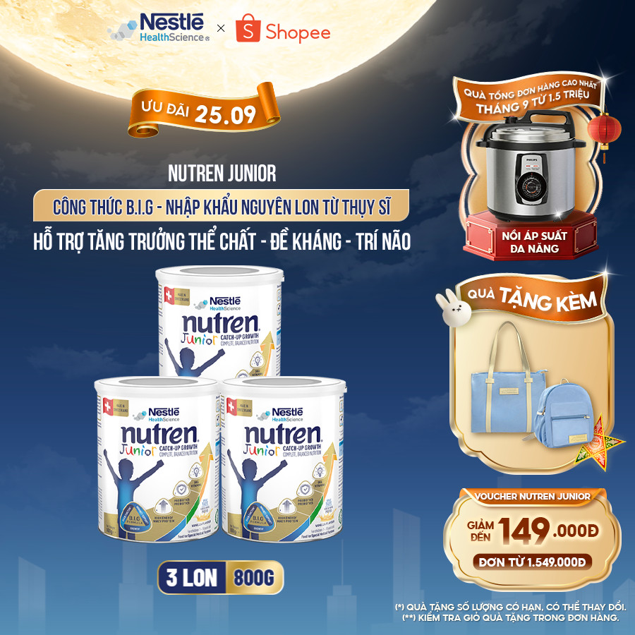 Bộ 3 Sữa Bột NESTLÉ NUTREN JUNIOR Thụy Sĩ Với Công Thức BIG Hỗ Trợ Tăng Trưởng Cho Bé 800G