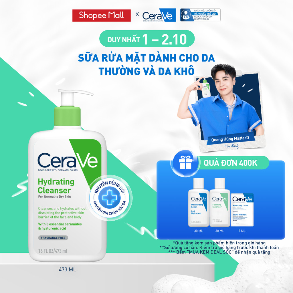 Sữa rửa mặt giúp làm sạch sâu dành cho da thường và da khô Cerave Hydrating Cleanser 473ML