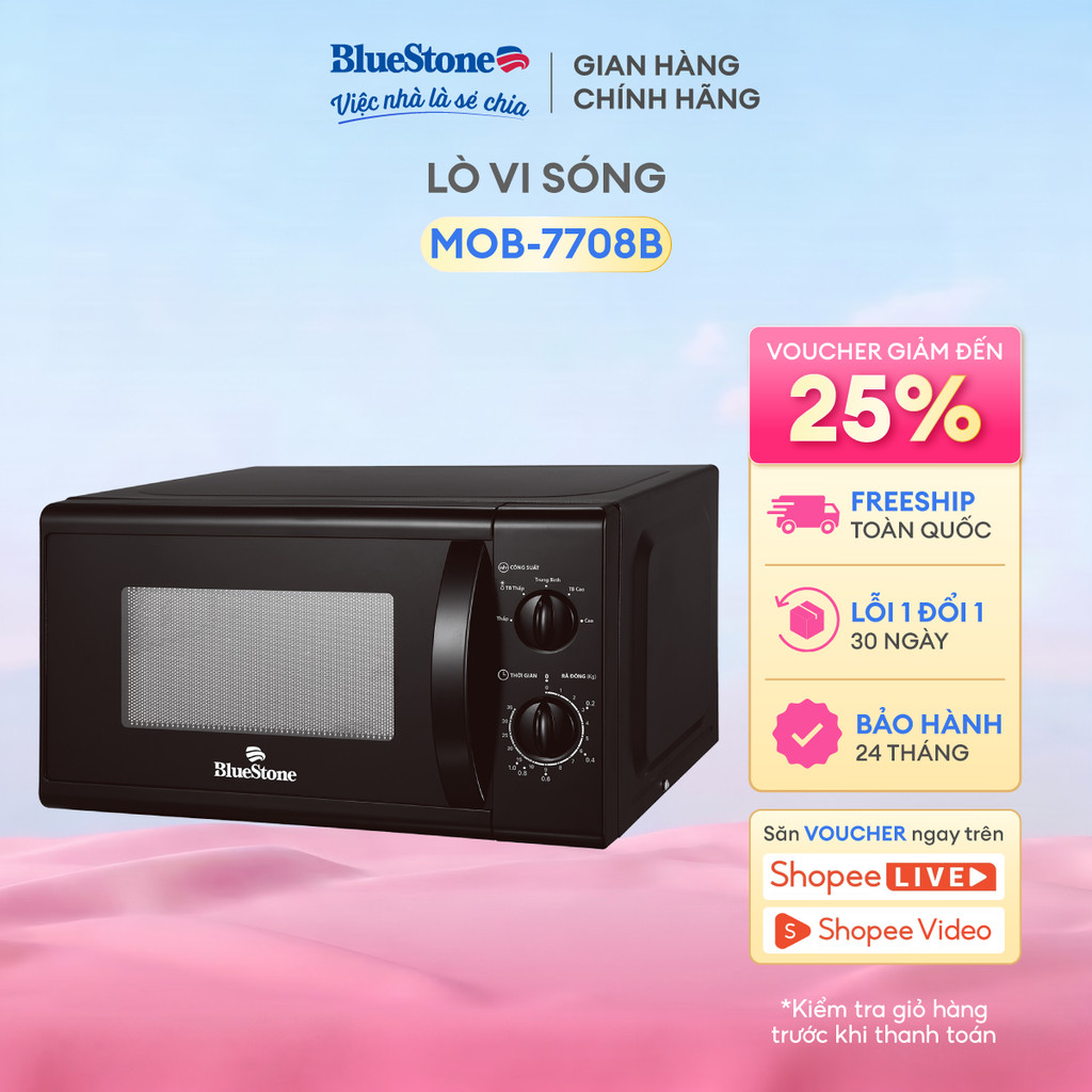 [HOT DEAL] Lò Vi Sóng  BlueStone MOB-7708B 20 Lít 1050W Tiện Lợi 5 Mức Công Suất Nấu Hâm Rã Đông Bảng Điều Khiển Cơ Tiến