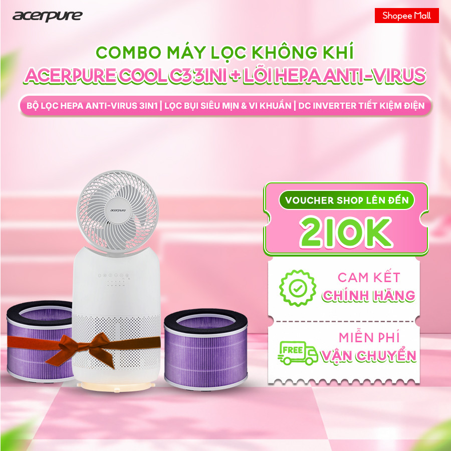 Combo Máy lọc không khí Acerpure Cool C3 3in1 + Lõi HEPA Anti-Virus kháng khuẩn 35m² - BH 12 tháng