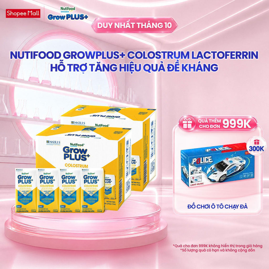Combo 2 Thùng 24 hộp Sữa bột pha sẵn Nutifood Sweden GrowPLUS+ Colostrum Lactoferrin 110ml