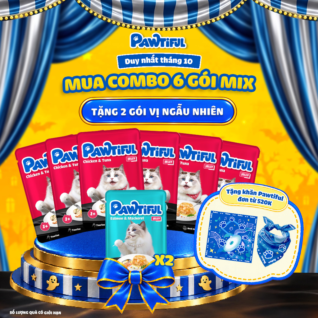 [MUA 6 TẶNG 2] Combo 6 gói Pate Pawtiful cho Mèo dạng Thạch vị Gà & Cá ngừ 70G x6