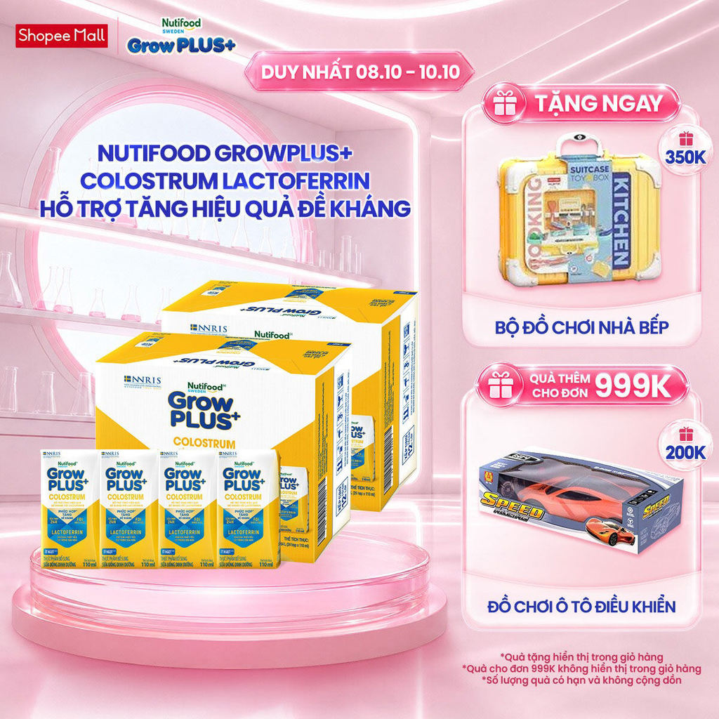 Combo 2 Thùng 24 hộp Sữa bột pha sẵn Nutifood Sweden GrowPLUS+ Colostrum Lactoferrin 110ml