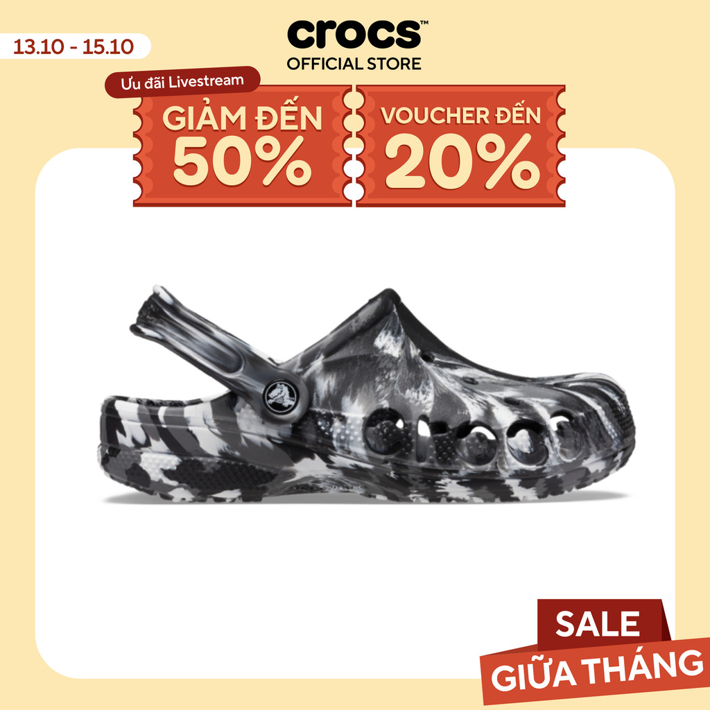 Giày Clog Unisex Crocs Baya Marbled - Black/White - 206935-066