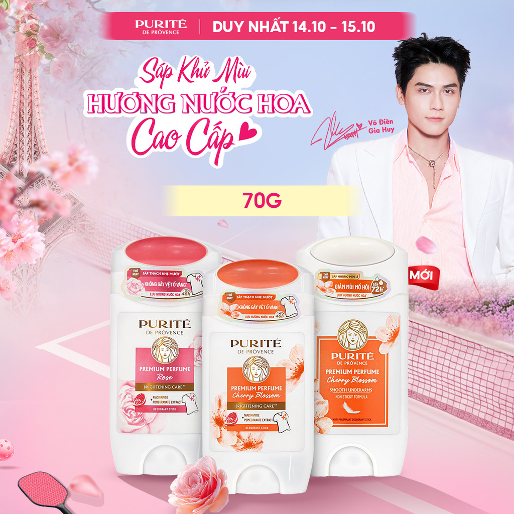 [MỚI] Sáp Khử Mùi Purité Hương Nước Hoa Cao Cấp Dưỡng Sáng Hoa Anh Đào / Hoa Hồng 70G (Sáp Hồng / Sáp Trắng)