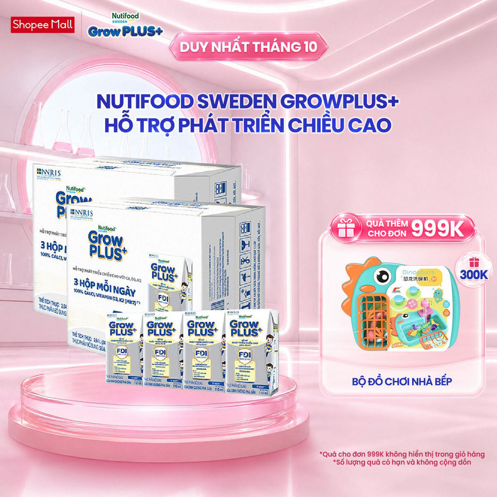 Combo 2 Thùng 24 Hộp Sữa Bột Pha Sẵn Nutifood Sweden GrowPLUS+ Cao lớn vượt trội hộp 110 ml