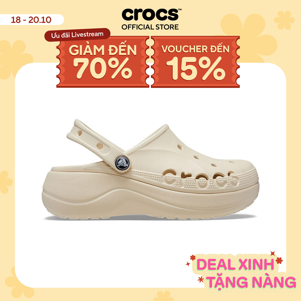 Giày Clog Nữ Crocs Baya Platform - Winter White - 208186-11S