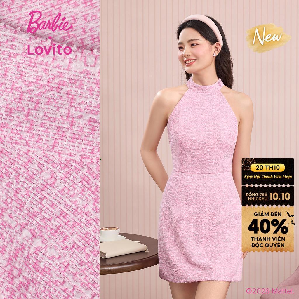 (New Arrival) Barbie™ X Lovito Đầm Thanh lịch thêu họa tiết đường nét cấu trúc mùa Xuân/Hè màu hồng Cho nữ DRBL6PAD015