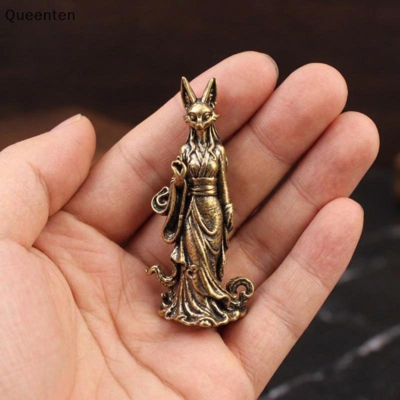 Queenten Vintage Đồng Thau Kitsune Cáo Hình Đánh Bóng Mini Cổ Tích Để ...