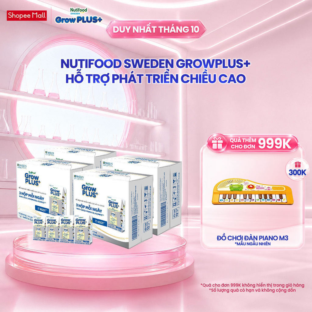 Combo 4 Thùng 24 hộp Sữa Bột Pha Sẵn Nutifood Sweden GrowPLUS+ Cao lớn vượt trội hộp 110 ml