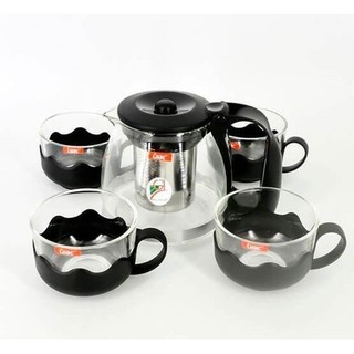 [2 IN1] Bình Lọc Trà Thủy Tinh 1300ml Sang Trọng-Bộ Bình Lọc Trà Thủy Tinh Kèm 4 Ly Lưới Lọc Inox 304