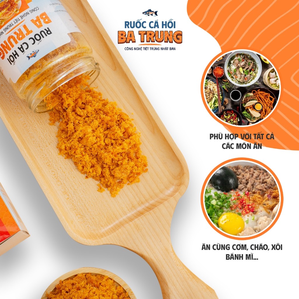 Ruốc cá hồi tiệt trùng Ba Trung thơm ngon bổ dưỡng cho bé Hũ 125g không gia vị không chất bảo quản